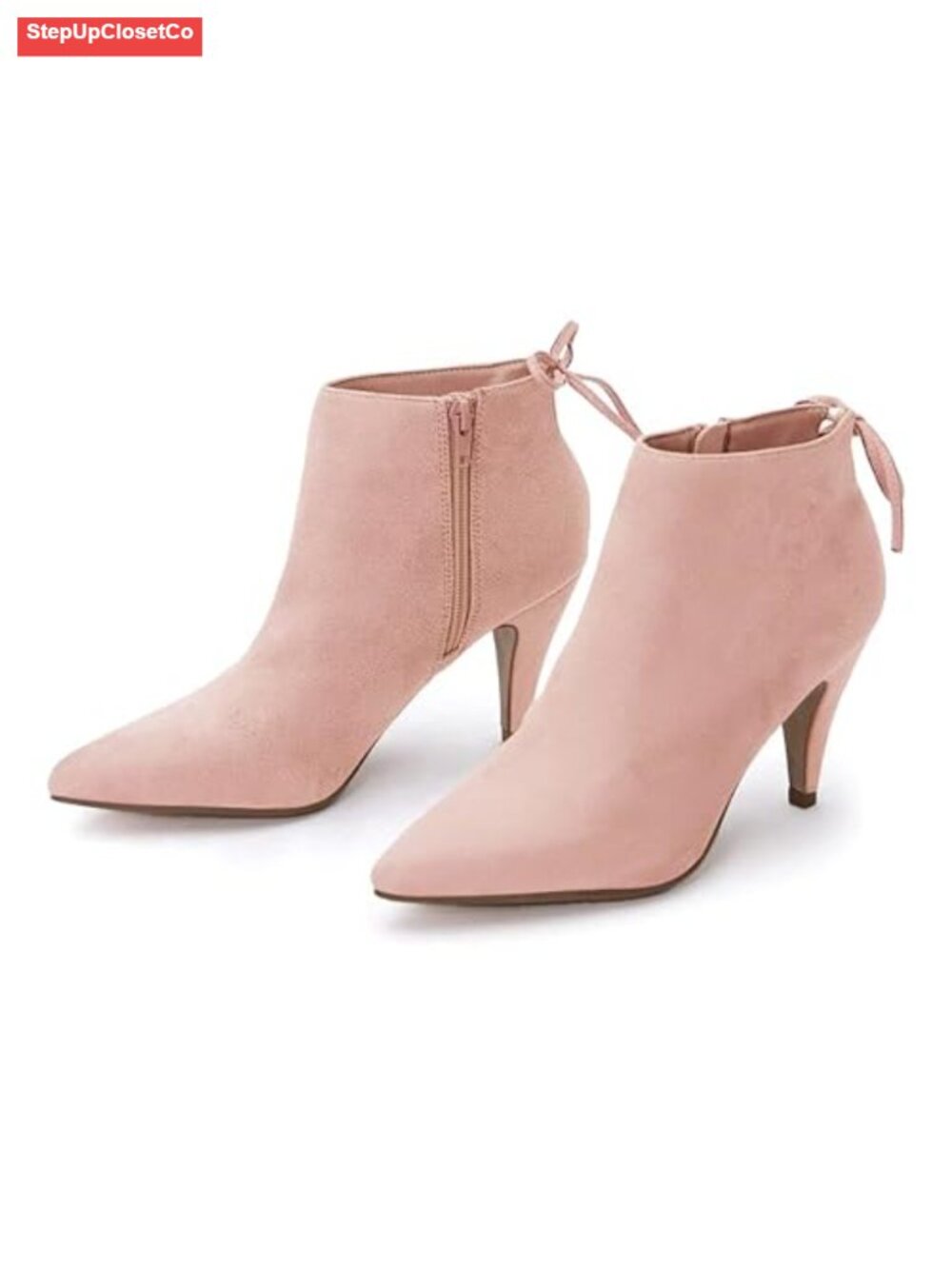 Faux Suede Kitten Heel Ankle Booties Pointed Toe Bow Tie Dress Boots